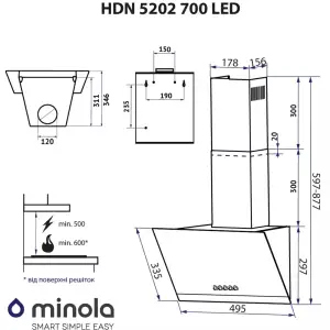 Витяжка Minola HDN 5202 WH/INOX 700 LED UA