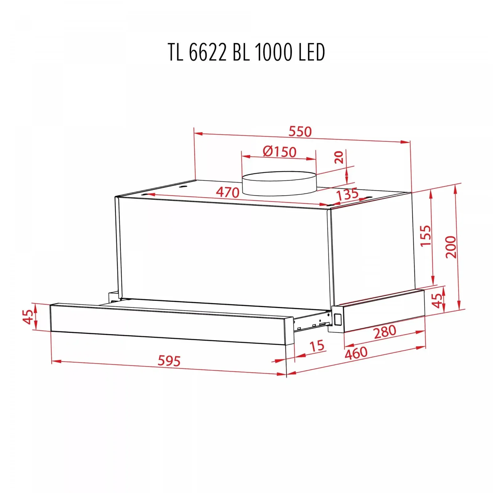 Витяжка Perfelli TL 6622 BL 1000 LED UA