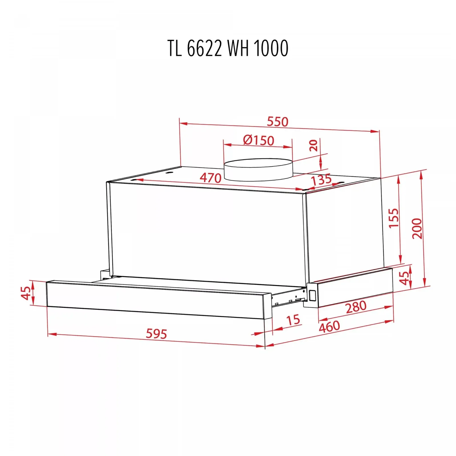 Витяжка Perfelli TL 6622 WH 1000 LED UA