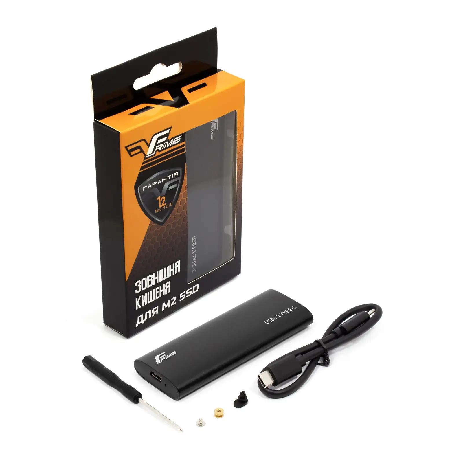 Внешний карман Frime M.2 NVMe PCIe, USB 3.2 Type-C, Metal, Black (FHE400.M2UC) UA