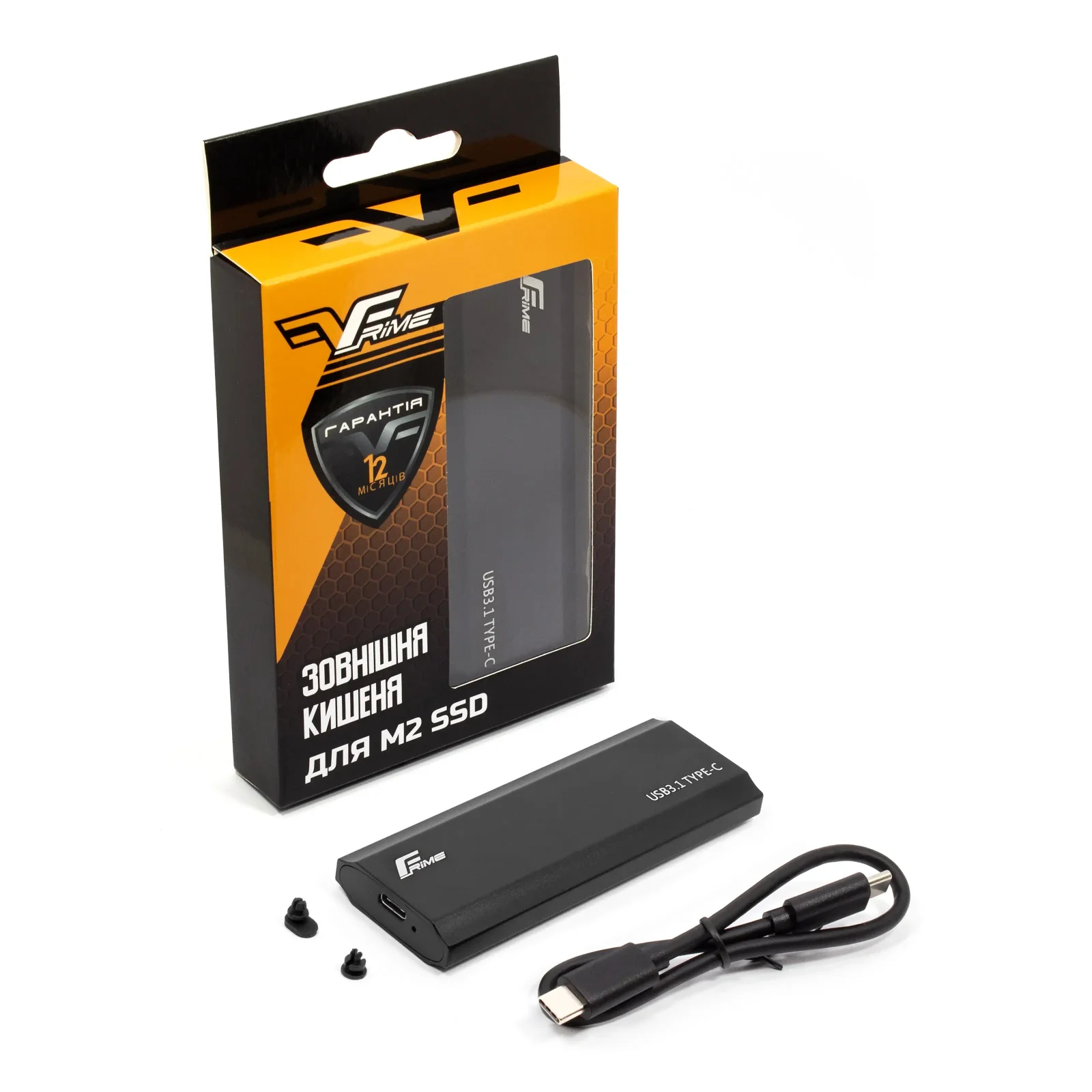Зовнішня кишеня Frime M.2 NVMe PCIe, USB 3.2 Type-C, Metal, Black (FHE300.M2UC) UA