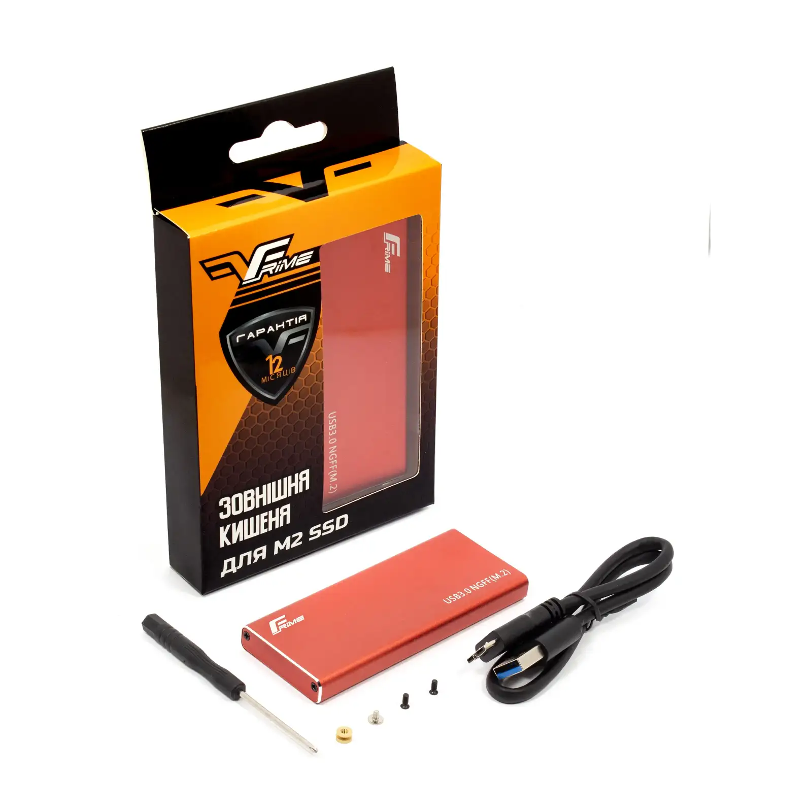 Внешний карман Frime M.2 NGFF SATA, USB 3.0, Metal, Red (FHE203.M2U30) UA