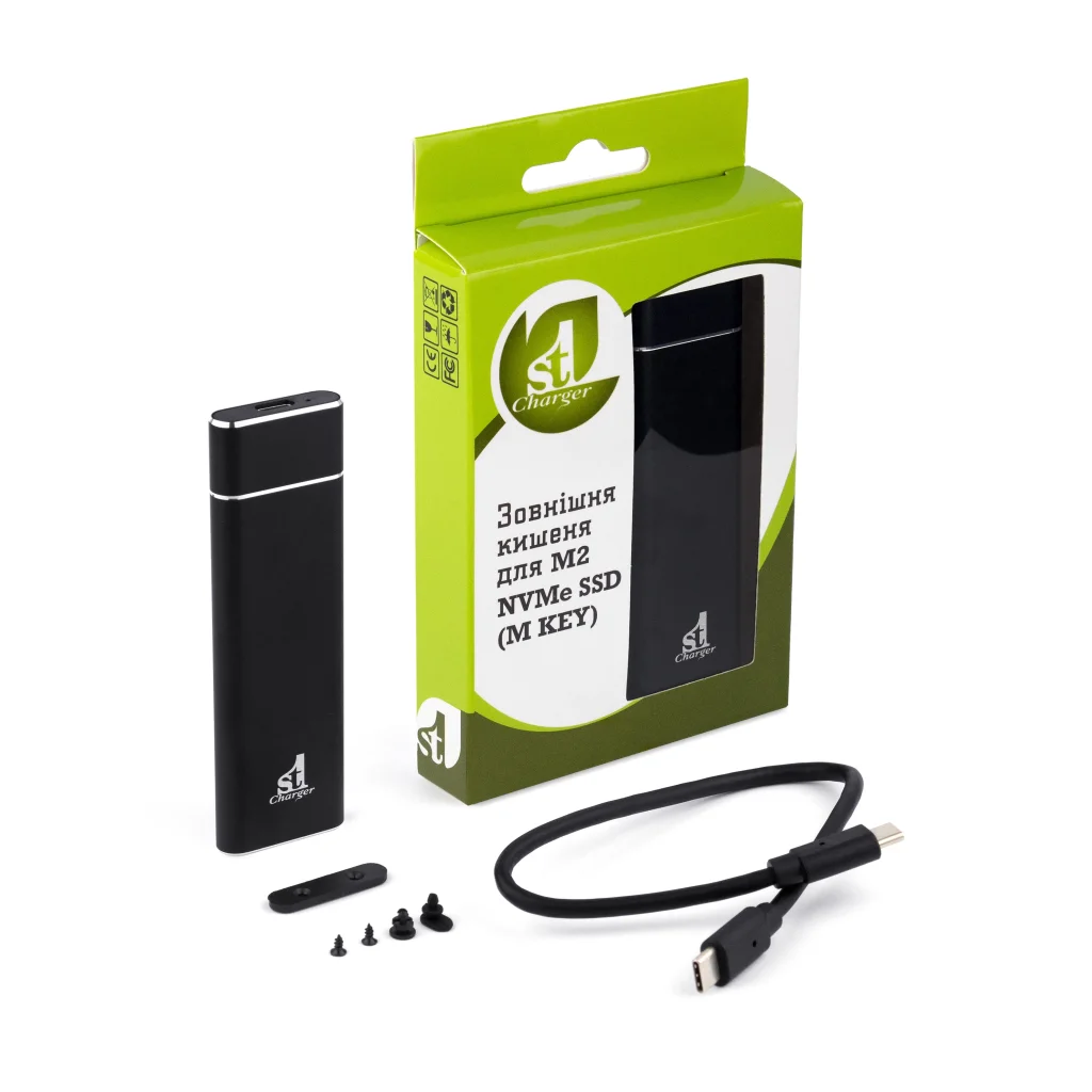 Внешний карман 1StCharger для M2 NVMe PCIe SSD Type C 10Gbps Black (M2E.01.NVME.Black) UA