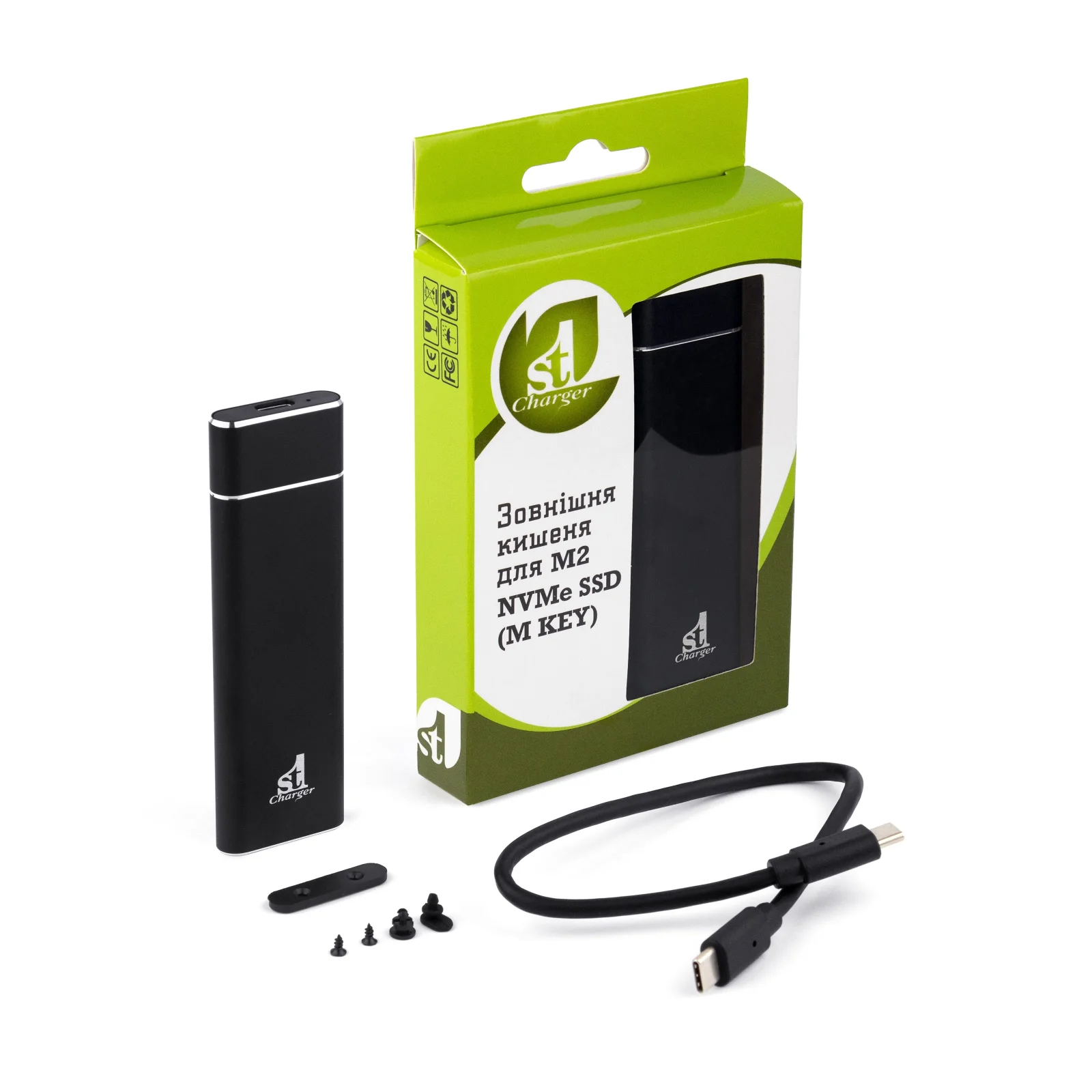 Внешний карман 1StCharger для M2 NVMe PCIe SSD Type C 10Gbps Black (M2E.01.NVME.Black) UA