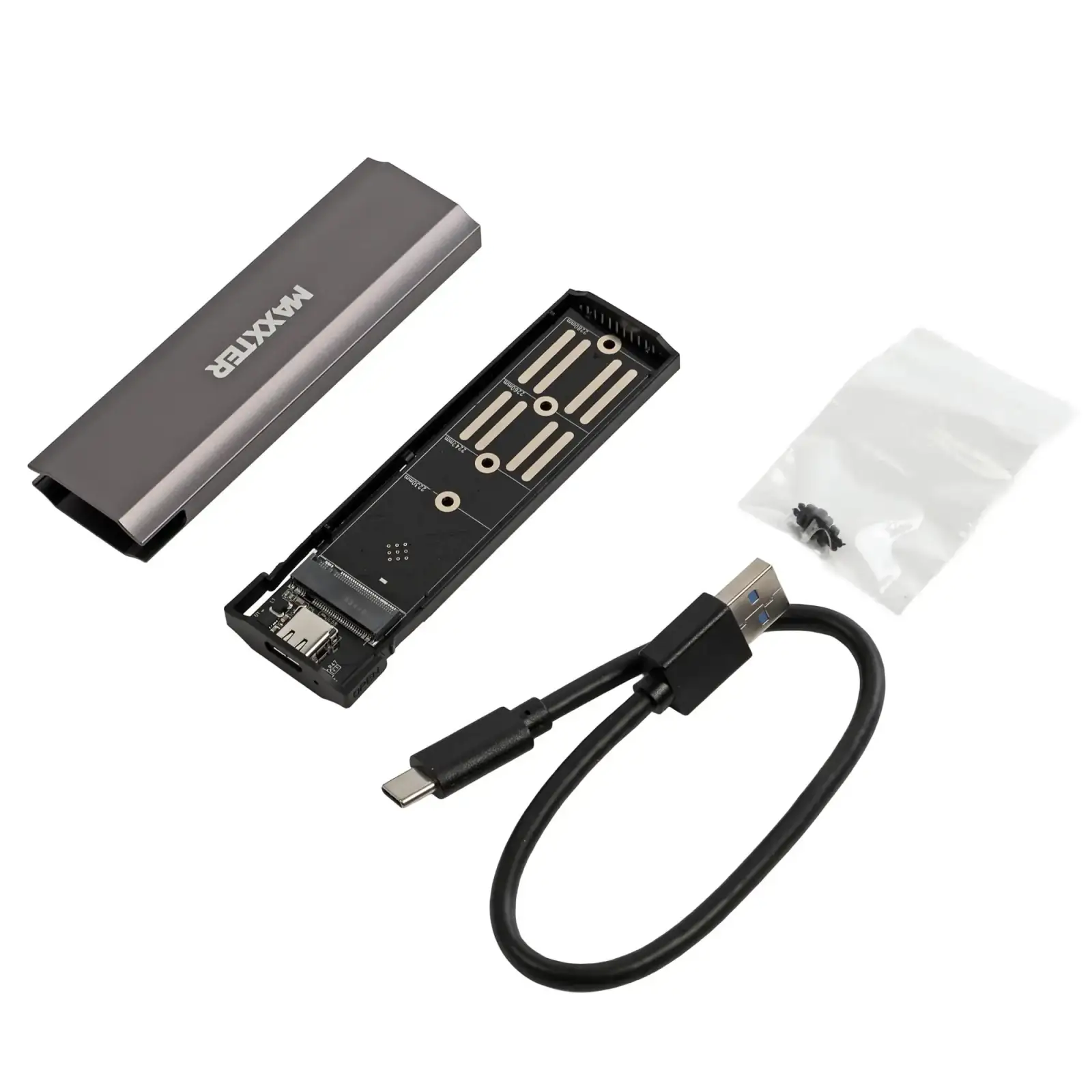 Зовнішня кишеня Maxxter M.2 NVMe PCIe, USB 3.1 Type-C Gen2, Metal, Black (EHDE-2280S-02) UA