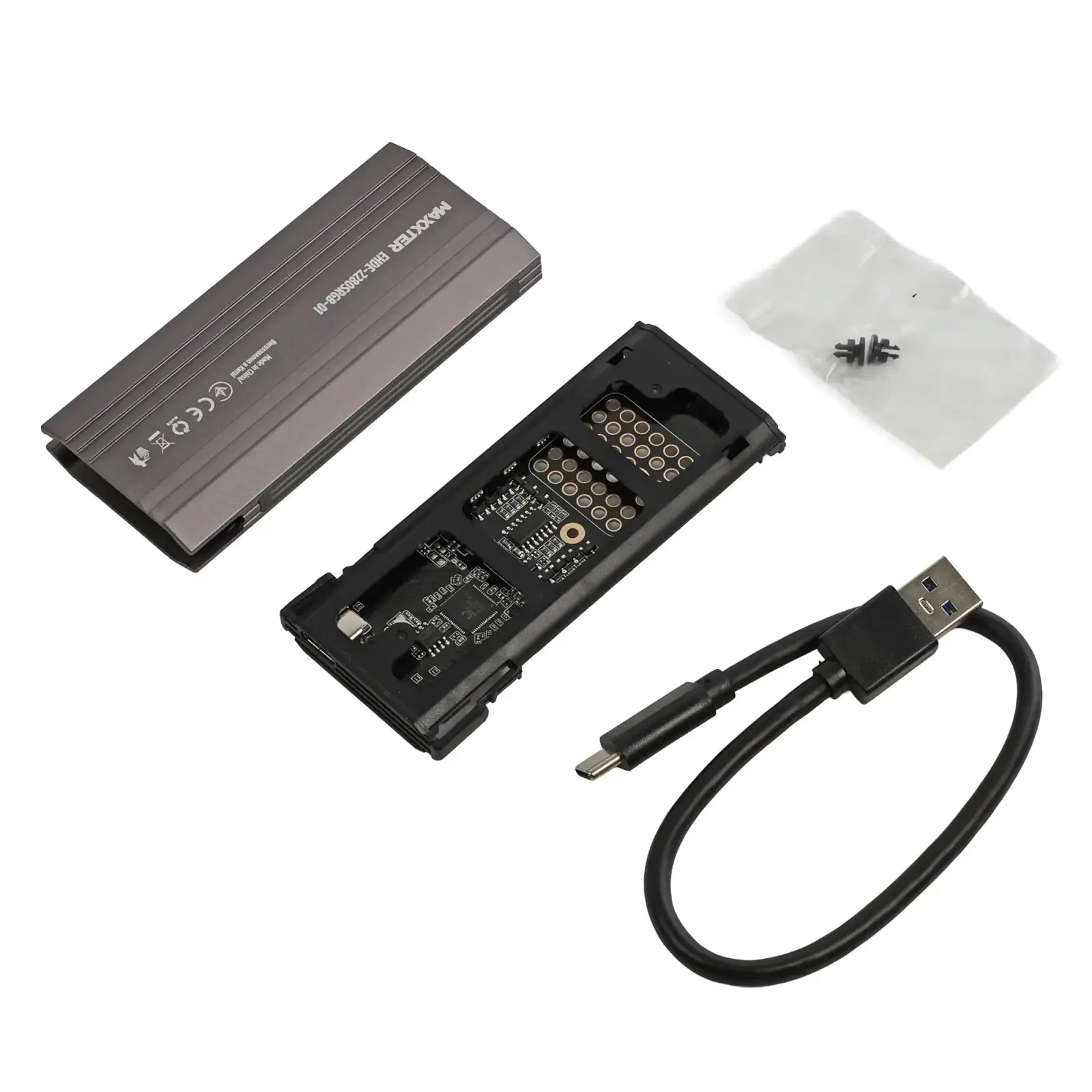 Зовнішня кишеня Maxxter M.2 NVMe PCIe, USB 3.1 Type-C Gen2, RGB, Metal, Black (EHDE-2280SRGB-01) UA