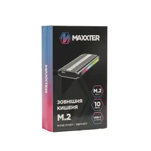 Зовнішня кишеня Maxxter M.2 NVMe PCIe, USB 3.1 Type-C Gen2, RGB, Metal, Black (EHDE-2280SRGB-01) UA
