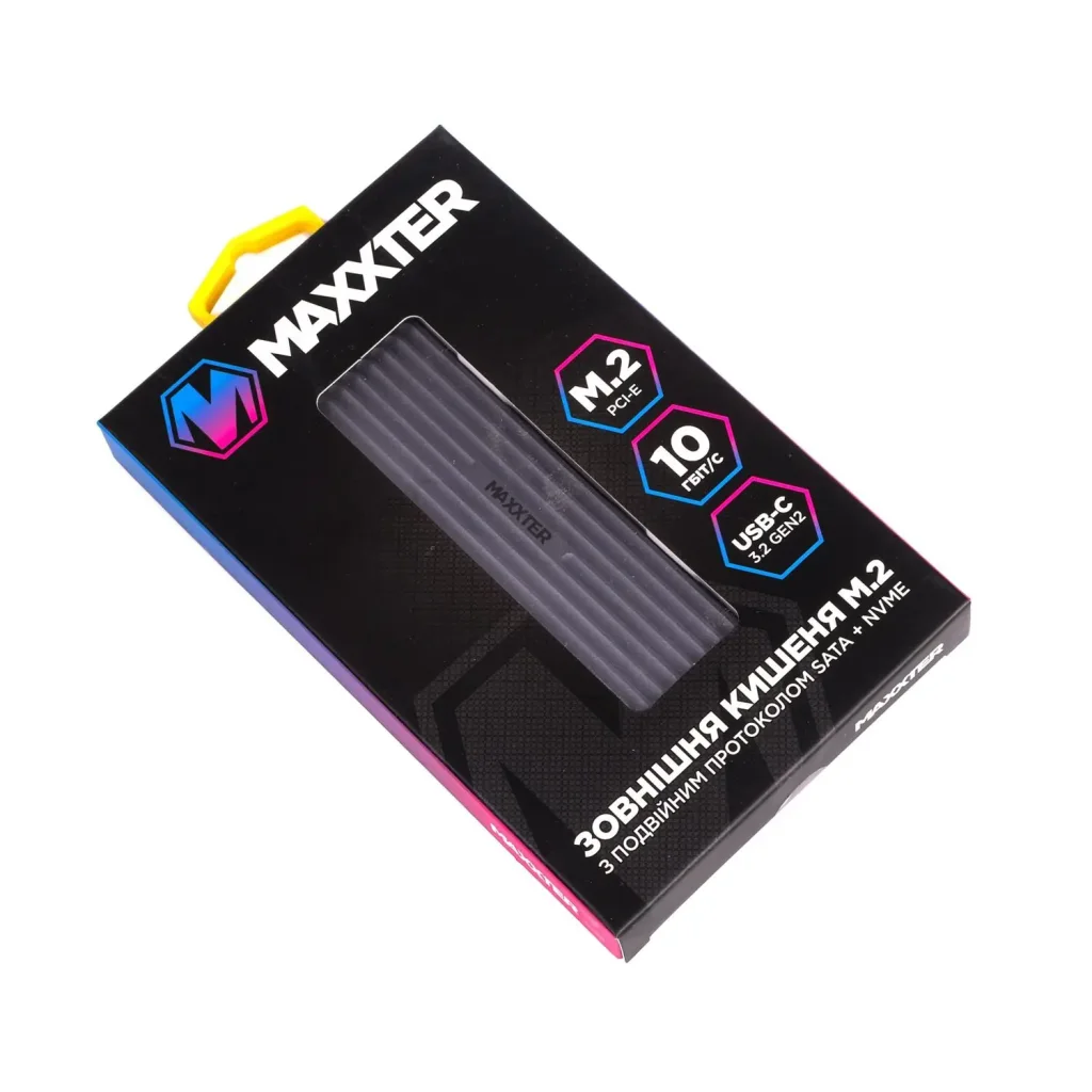 Зовнішня кишеня Maxxter M.2 NVMe PCIe, USB 3.2 Type-C, Metal, Black (EHDE-2280D-01) UA