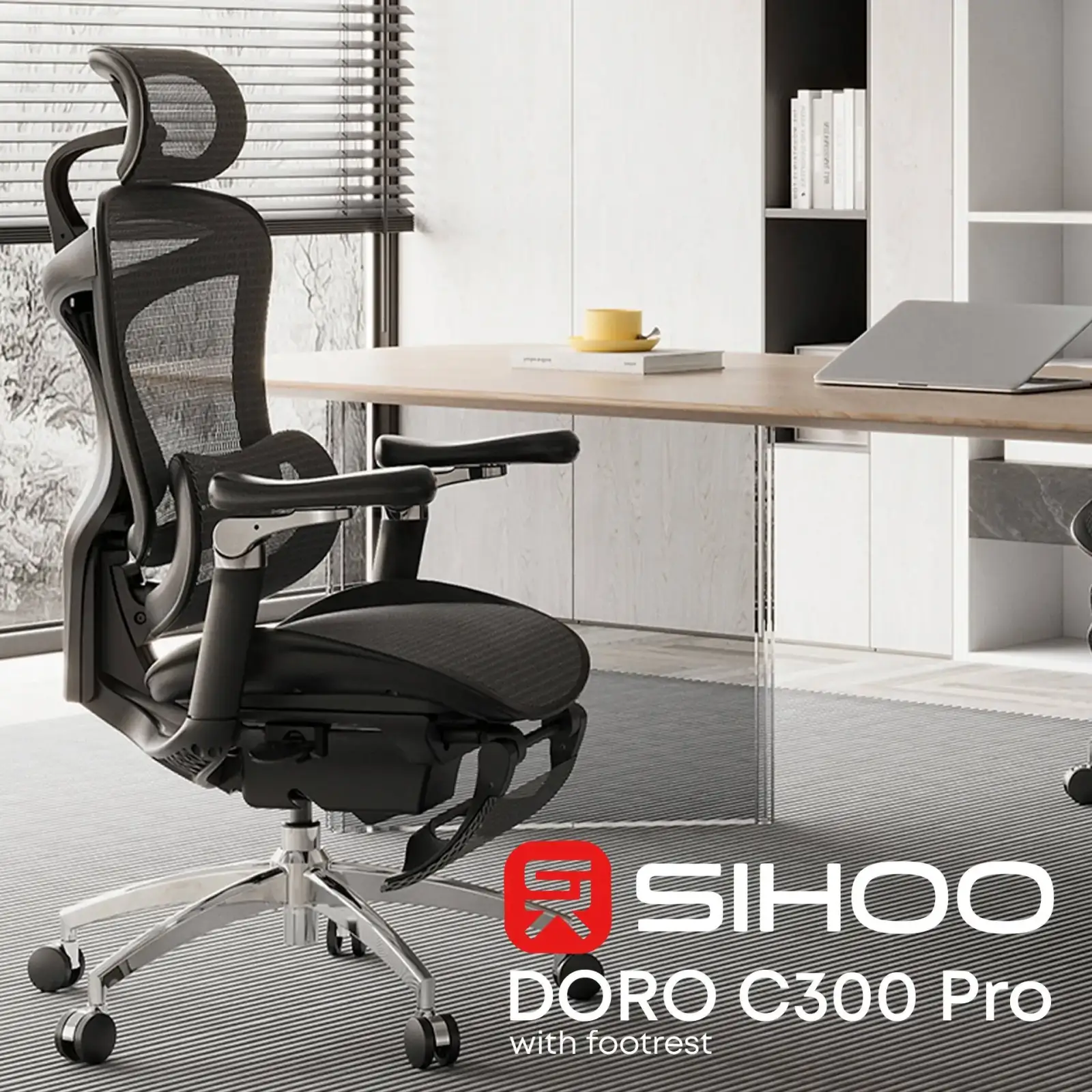 Крісло офісне Sihoo Doro C300 Pro Mesh Black with footrest (Doro-C300-Pro-M101-JT) UA