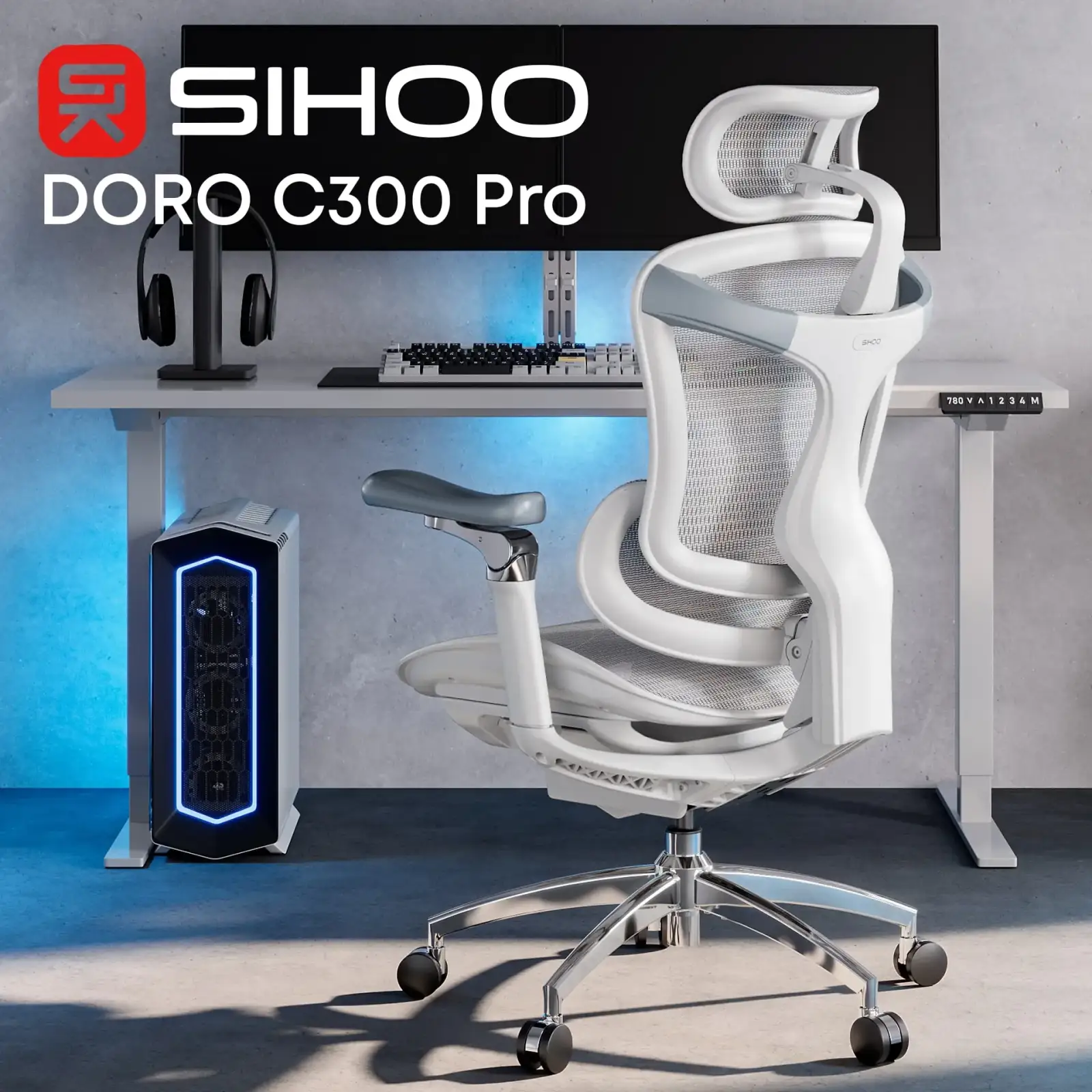 Крісло офісне Sihoo Doro C300 Pro Mesh White (DORO-C300-PRO-M102) UA