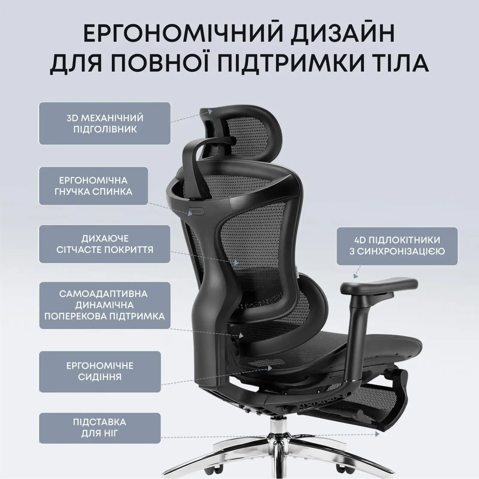 Крісло офісне Sihoo Doro C300L Mesh Black with footrest (Doro-C300L-A3-101-JT) UA