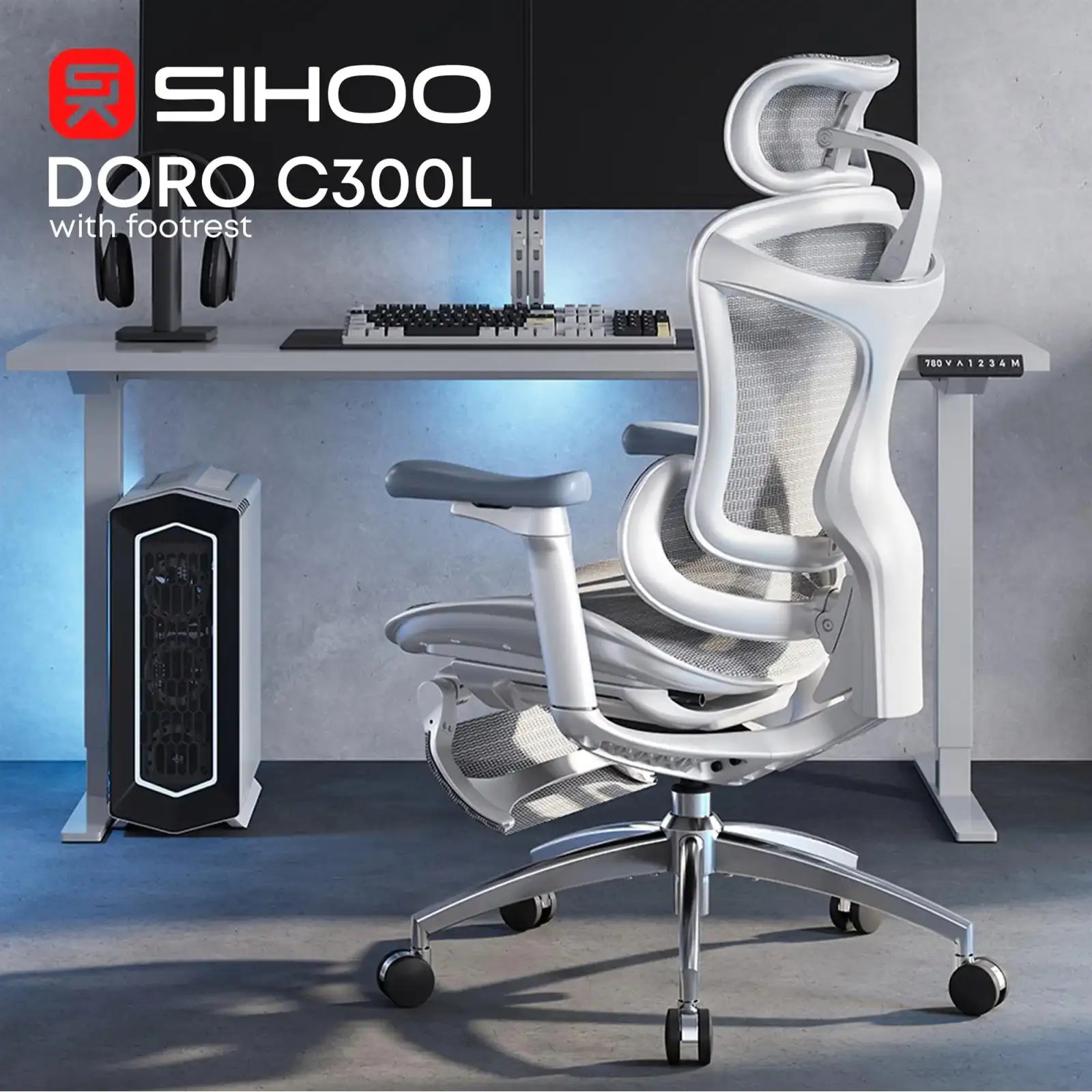 Кресло офисное Sihoo Doro C300L Mesh White with footrest (Doro-C300L-A3-102-JT) UA