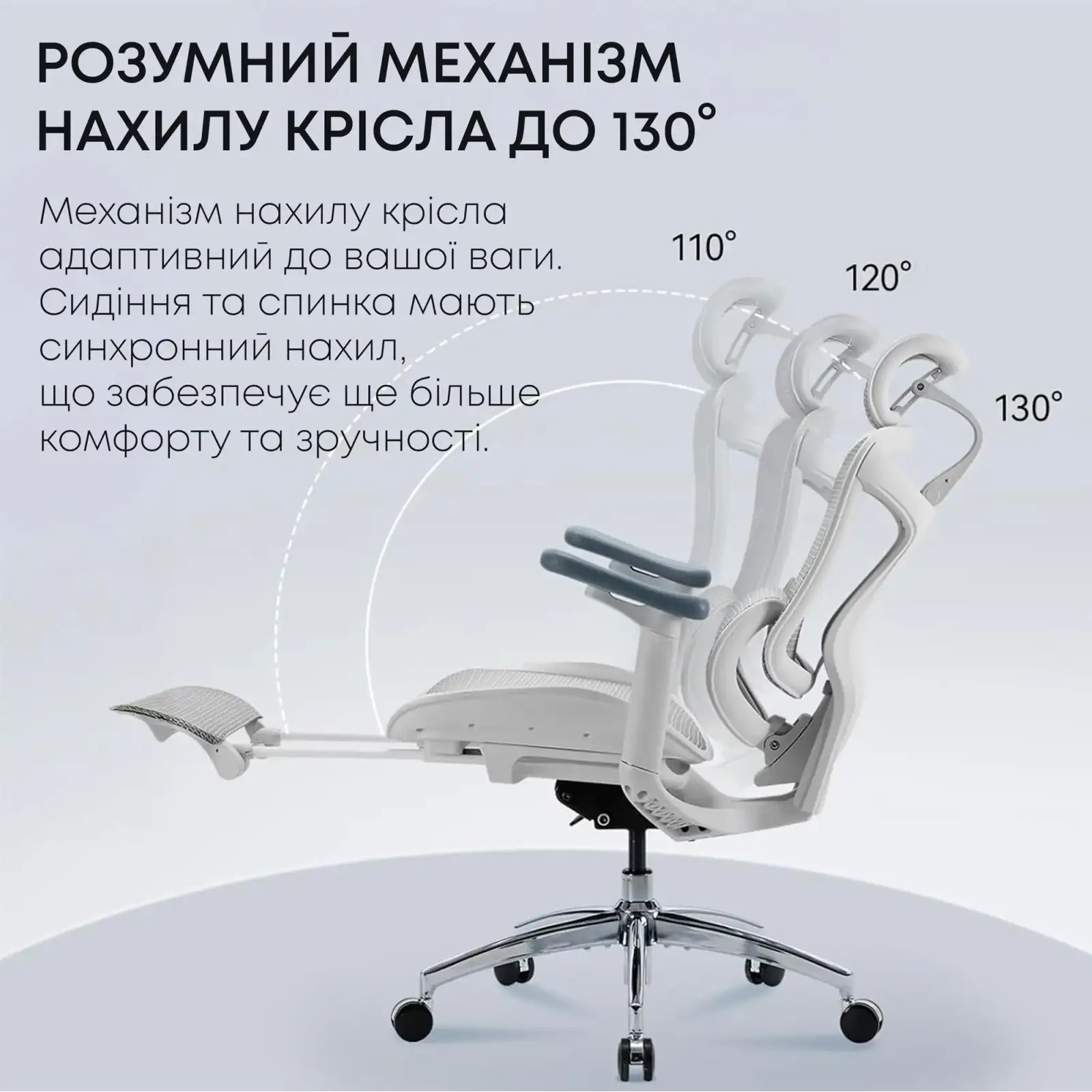 Кресло офисное Sihoo Doro C300L Mesh White with footrest (Doro-C300L-A3-102-JT) UA