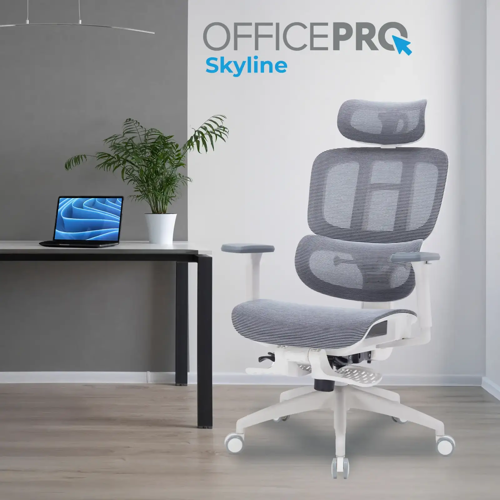 Кресло офисное Officepro Skyline Footrest White/Dark Gray (OC750-W-DG-DG) UA