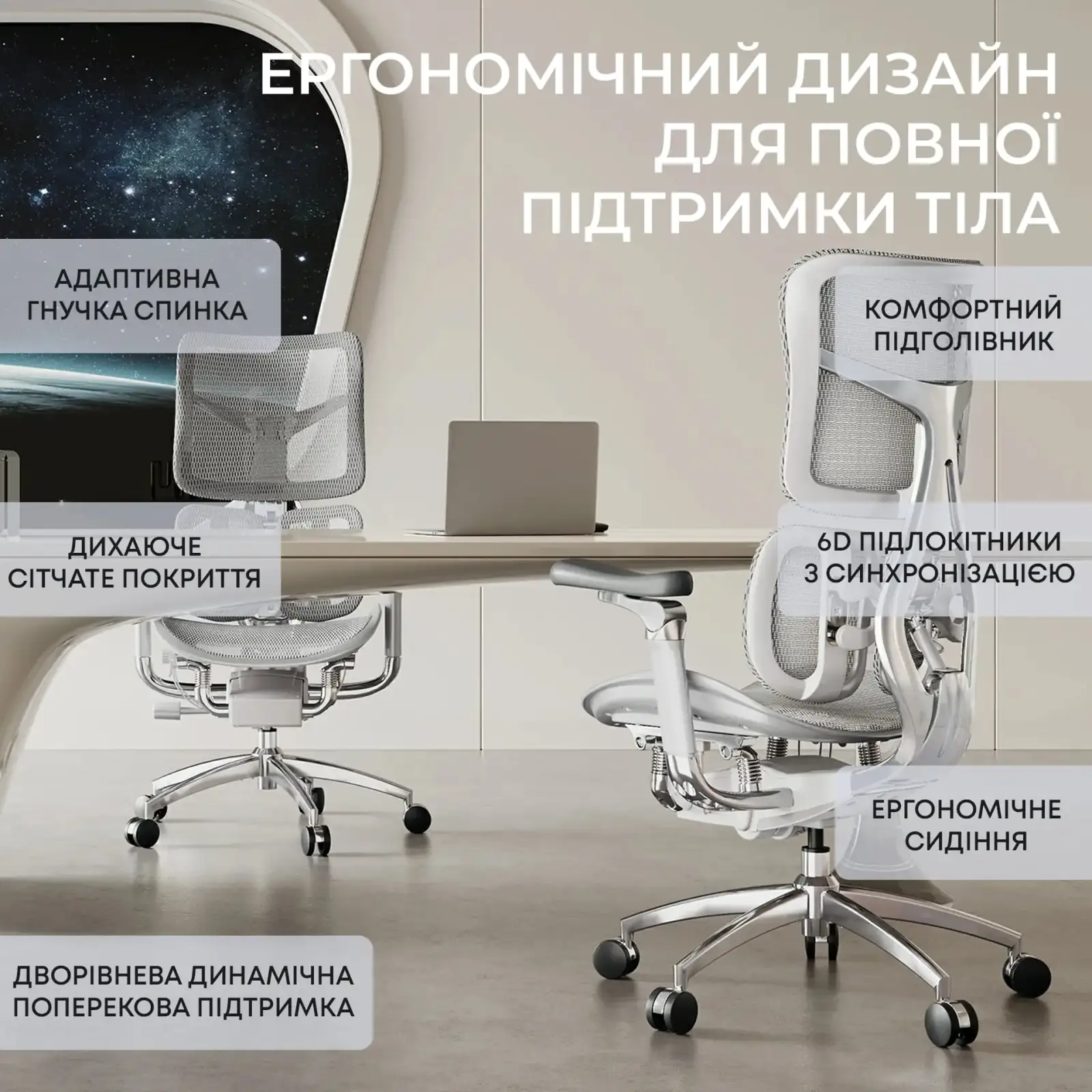 Крісло офісне Sihoo Doro S300 Mesh Light Grey (S300-M202) UA