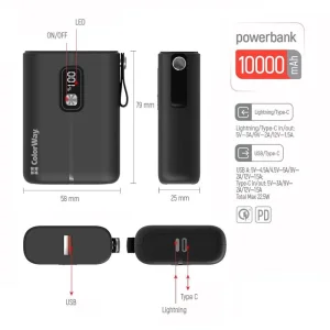 Зовнішній акумулятор ColorWay Full Power 10000mAh Black (CW-PB100LPK2BK-PDD) UA