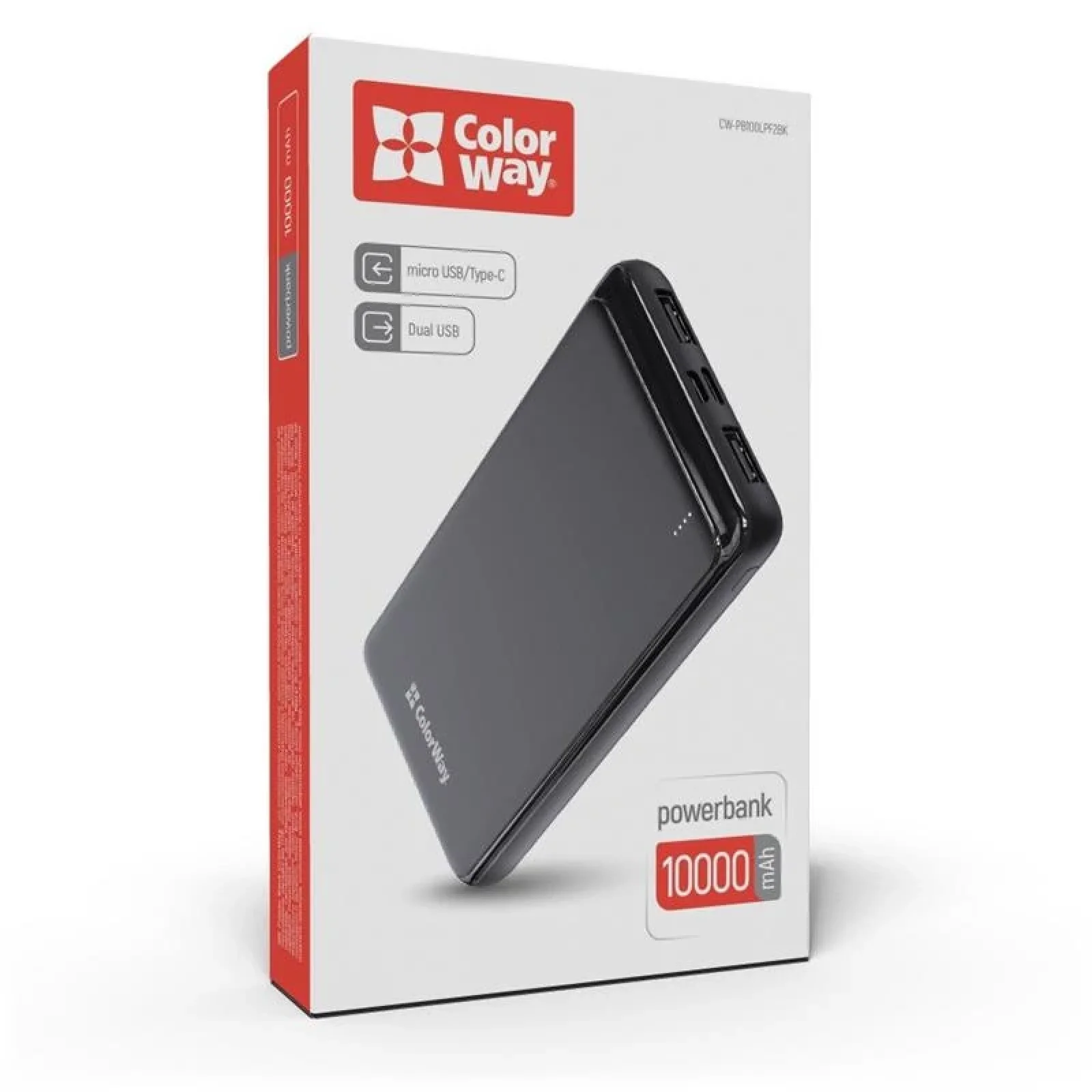 Зовнішній акумулятор ColorWay Slim 10000mAh Black (CW-PB100LPF2BK) UA