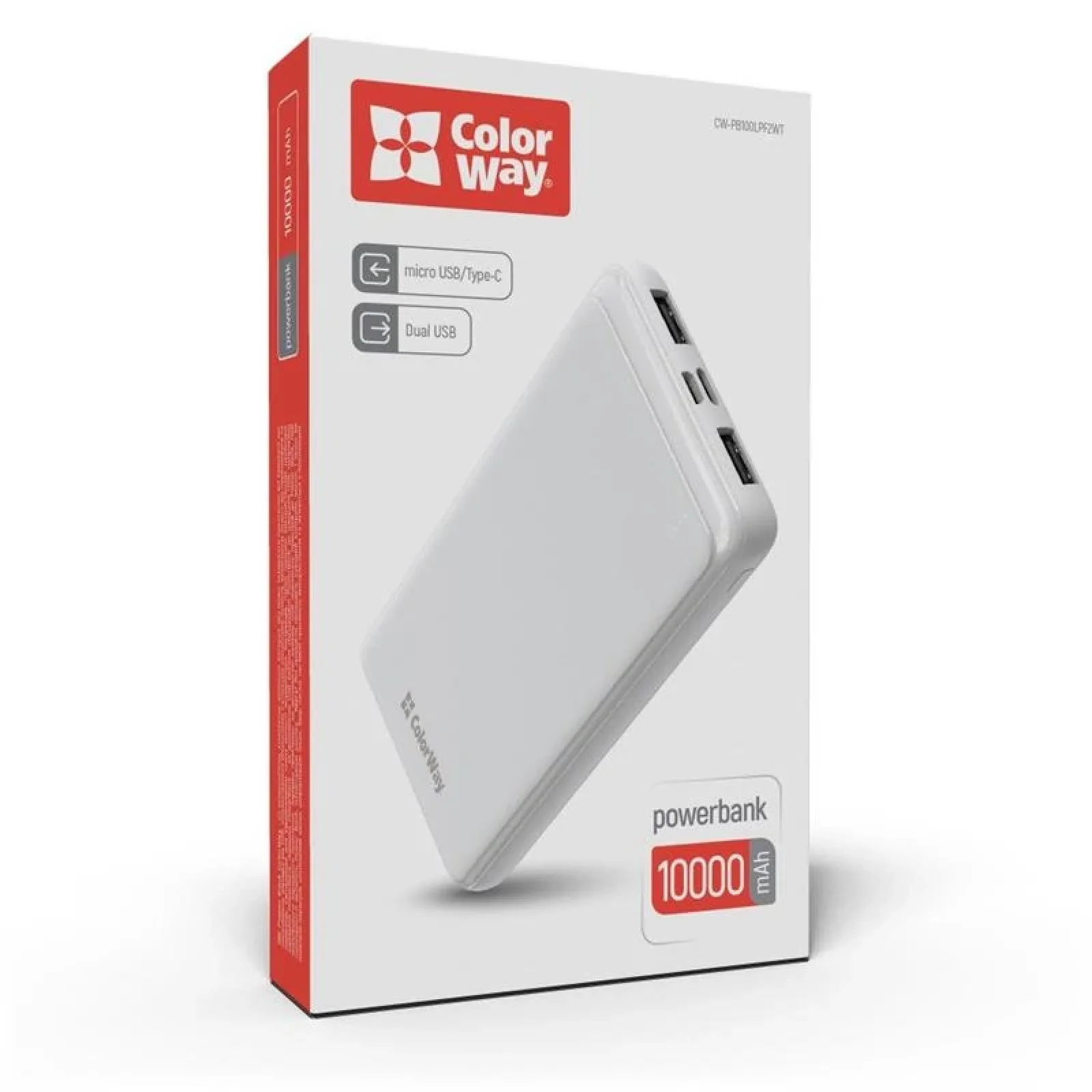 Зовнішній акумулятор ColorWay Slim 10000mAh White (CW-PB100LPF2WT) UA