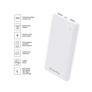 Зовнішній акумулятор ColorWay Slim 10000mAh White (CW-PB100LPF2WT) UA