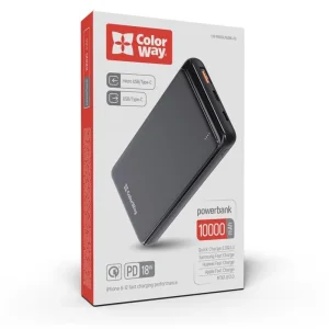 Зовнішній акумулятор ColorWay Slim PD 10000mAh Black (CW-PB100LPG3BK-PD) UA