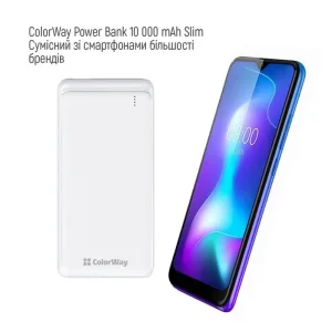 Зовнішній акумулятор ColorWay Slim PD 10000mAh White (CW-PB100LPG3WT-PD) UA