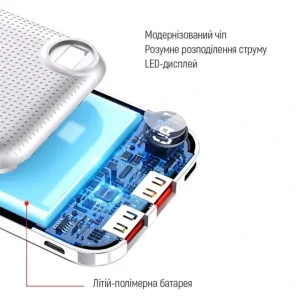 Зовнішній акумулятор ColorWay Slim, LCD 10000mAh White (CW-PB100LPH2WT-D) UA