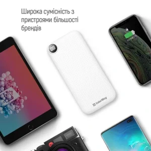 Зовнішній акумулятор ColorWay Slim, LCD 10000mAh White (CW-PB100LPH2WT-D) UA