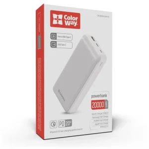Зовнішній акумулятор ColorWay Slim 20000mAh White (CW-PB200LPG3WT-PD) UA