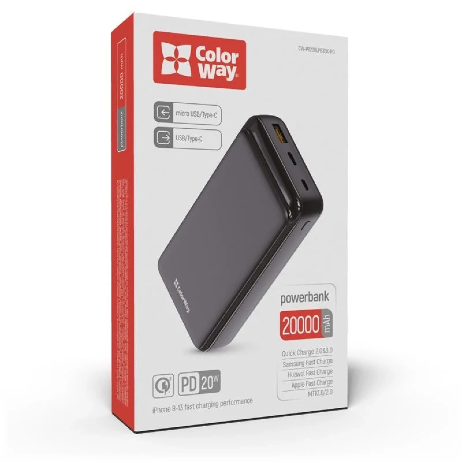 Зовнішній акумулятор ColorWay Slim 20000mAh Black (CW-PB200LPG3BK-PD) UA