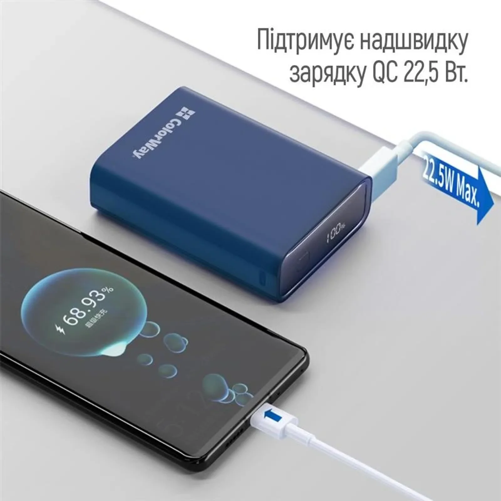 Зовнішній акумулятор ColorWay Full power 20000mAh Blue (CW-PB200LPG2BL-PDD) UA