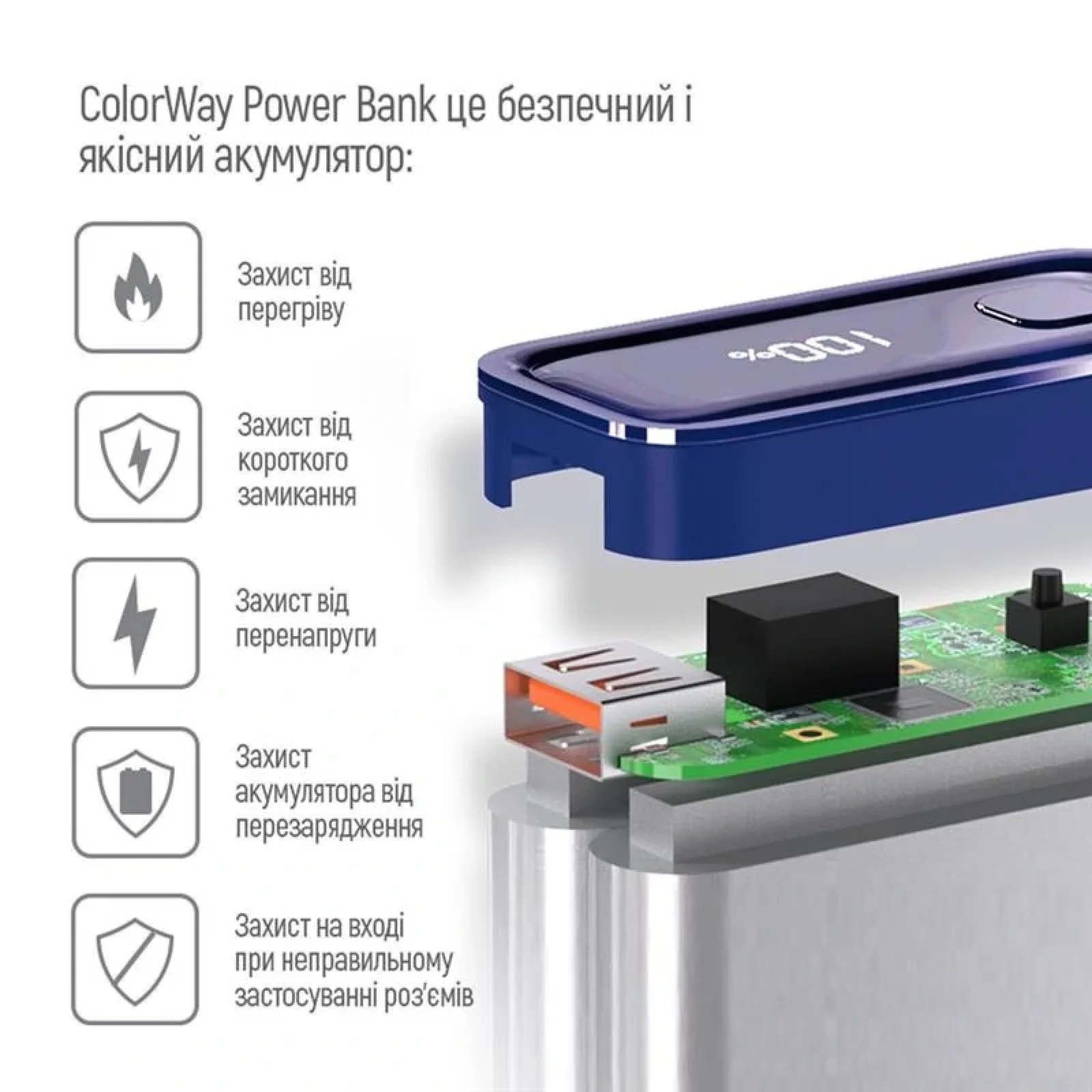 Зовнішній акумулятор ColorWay Full power 20000mAh Blue (CW-PB200LPG2BL-PDD) UA