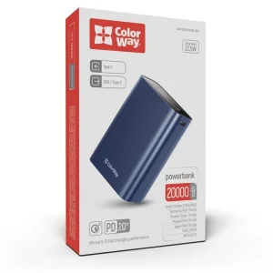 Зовнішній акумулятор ColorWay Full power 20000mAh Blue (CW-PB200LPG2BL-PDD) UA