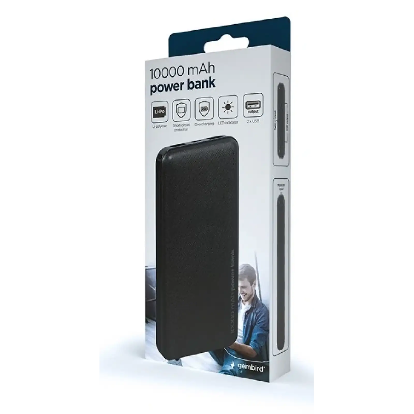 Зовнішній акумулятор Gembird 10000mAh Black (PB10-02) UA
