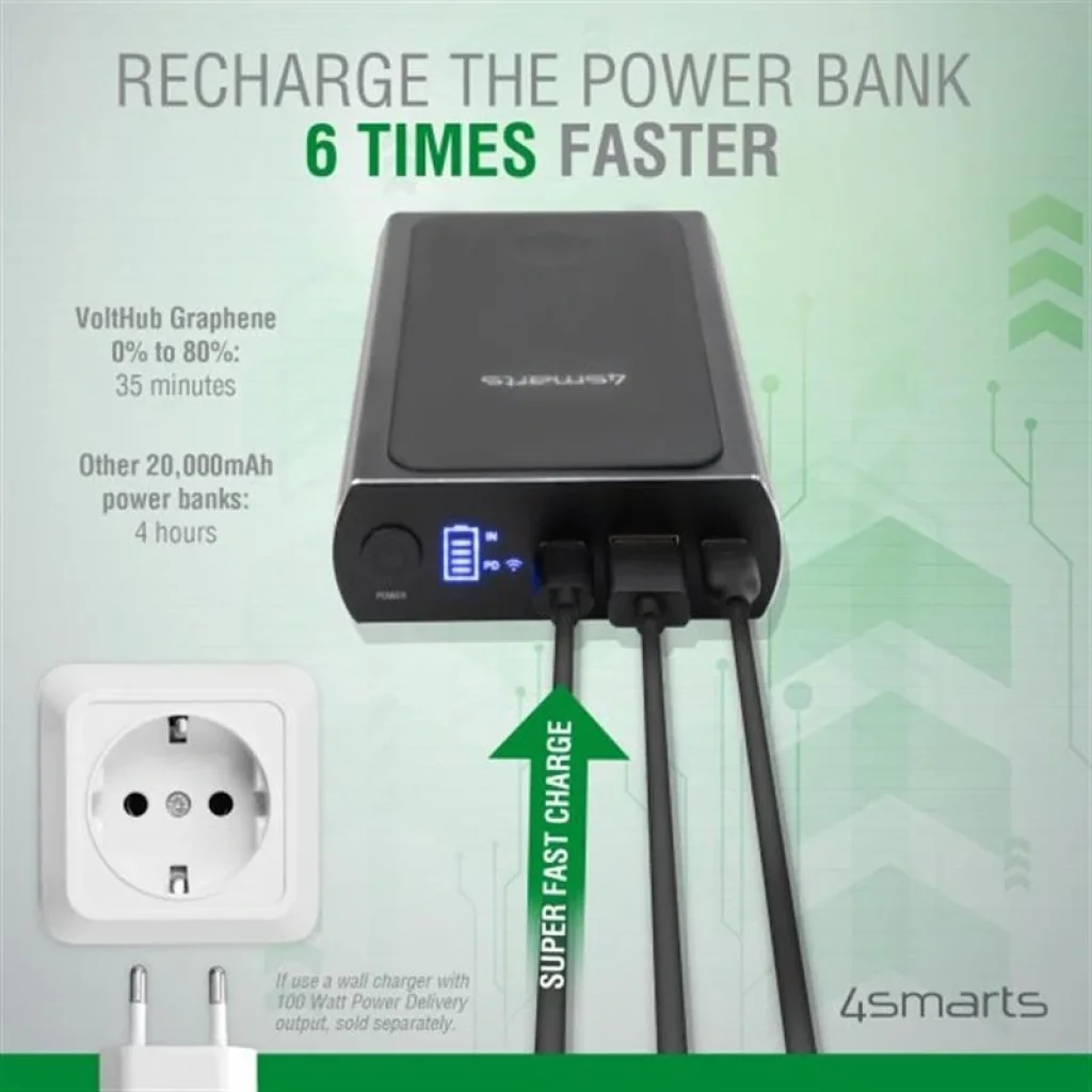 Внешний аккумулятор 4smarts VoltHub Graphene UltiMag 20000mAh 200W, Wireless, Black, VoltHub Graphene 20000mAh 200W UA