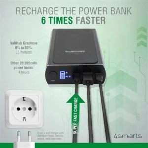 Внешний аккумулятор 4smarts VoltHub Graphene UltiMag 20000mAh 200W, Wireless, Black, VoltHub Graphene 20000mAh 200W UA