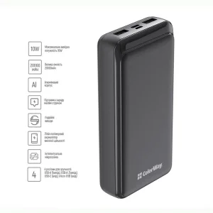 Зовнішній акумулятор ColorWay Slim 20000mAh Black (CW-PB200LPD2BK) UA