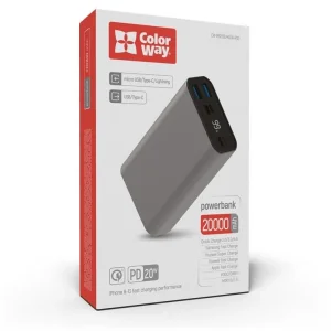 Зовнішній акумулятор ColorWay 20000mAh Gray (CW-PB200LPH3GR-PDD) UA