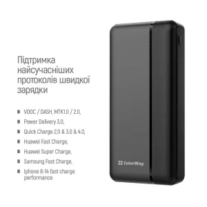 Зовнішній акумулятор ColorWay 30000mAh Black (CW-PB300LPA3BK-PD) UA