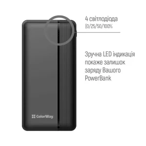 Зовнішній акумулятор ColorWay 30000mAh Black (CW-PB300LPA3BK-PD) UA