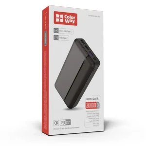 Зовнішній акумулятор ColorWay 30000mAh Black (CW-PB300LPA3BK-PD) UA