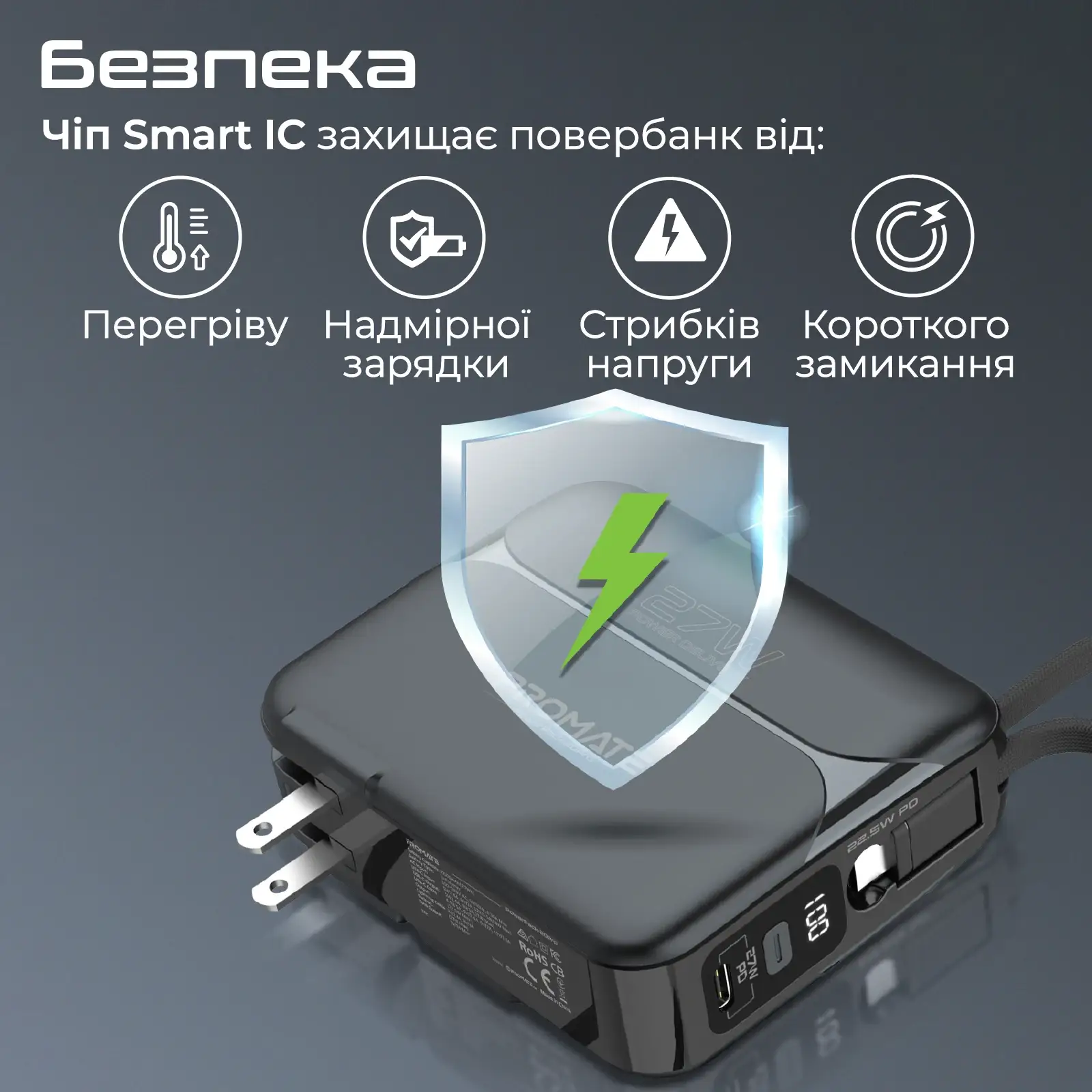 Зовнішній акумулятор Promate PowerPack-20Pro Black 20000mAh, powerpack-20pro.black UA