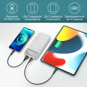 Зовнішній акумулятор Promate Torq-10 White 10000mAh, torq-10.white UA
