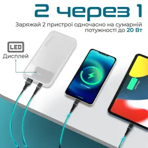 Зовнішній акумулятор Promate Torq-10 White 10000mAh, torq-10.white UA