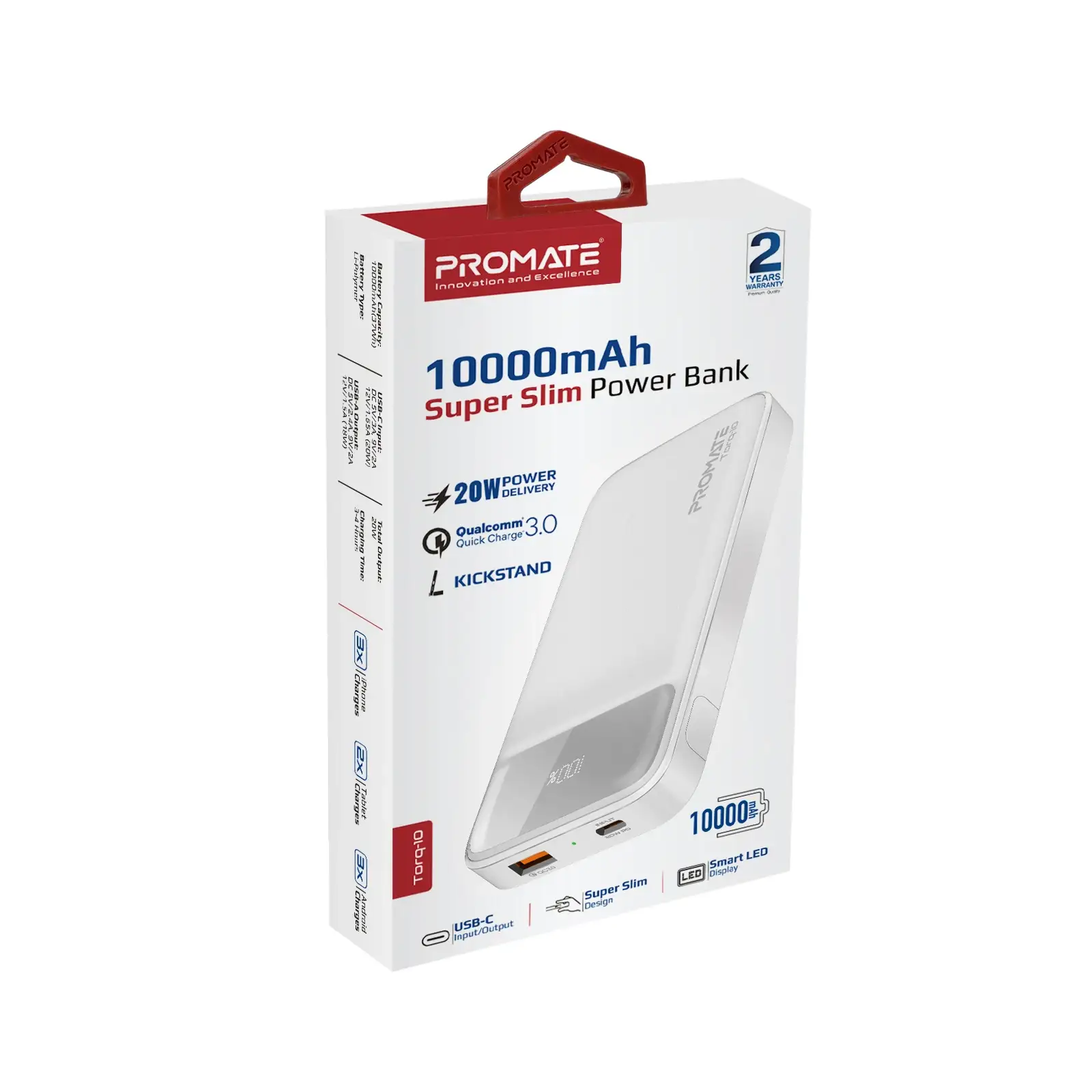 Зовнішній акумулятор Promate Torq-10 White 10000mAh, torq-10.white UA