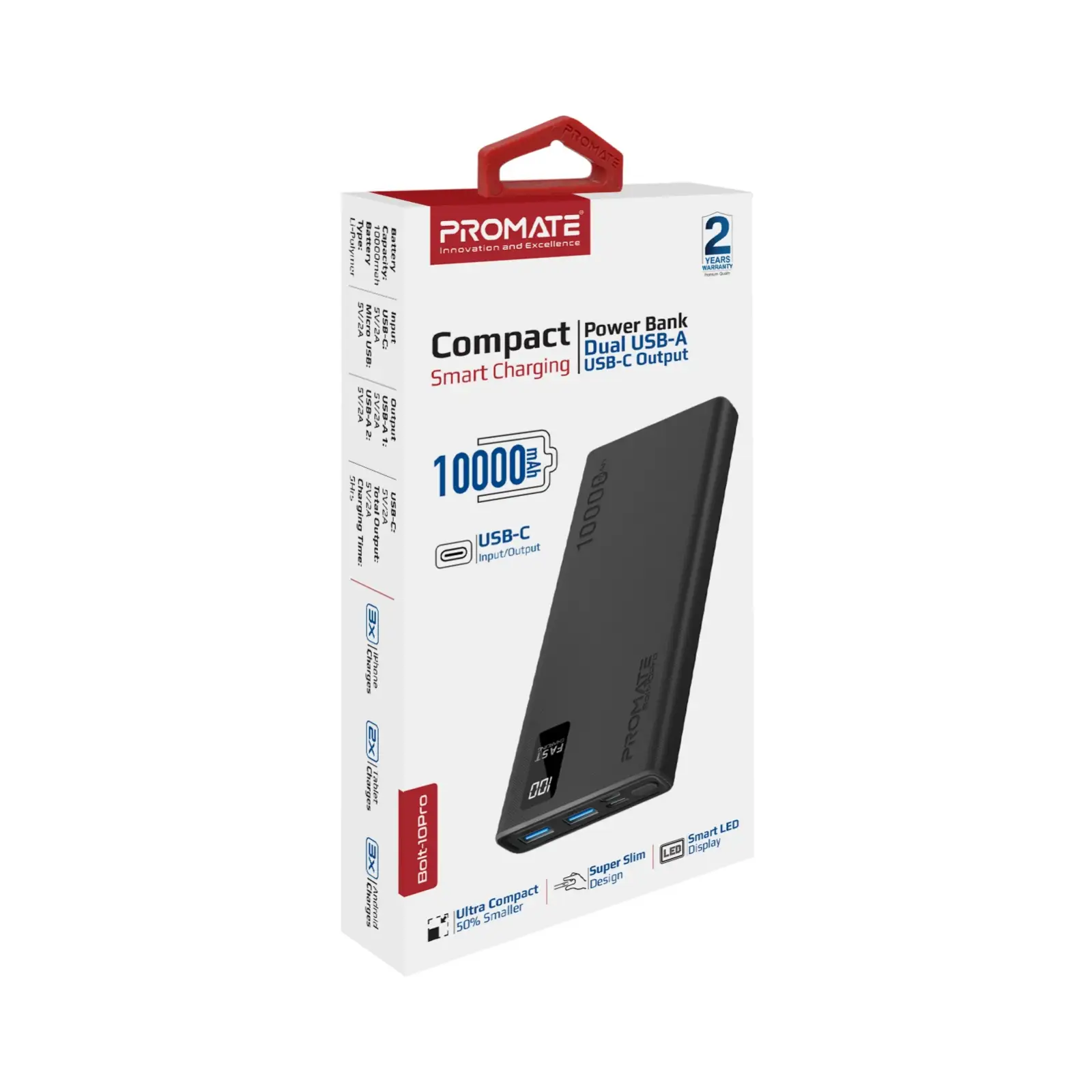 Внешний аккумулятор Promate Bolt-10Pro Black 10000mAh, bolt-10pro.black UA