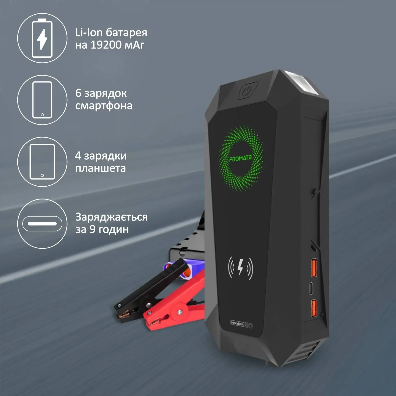 Зовнішній акумулятор Promate HexaBolt-20 Black 19200mAh, hexabolt-20.black UA