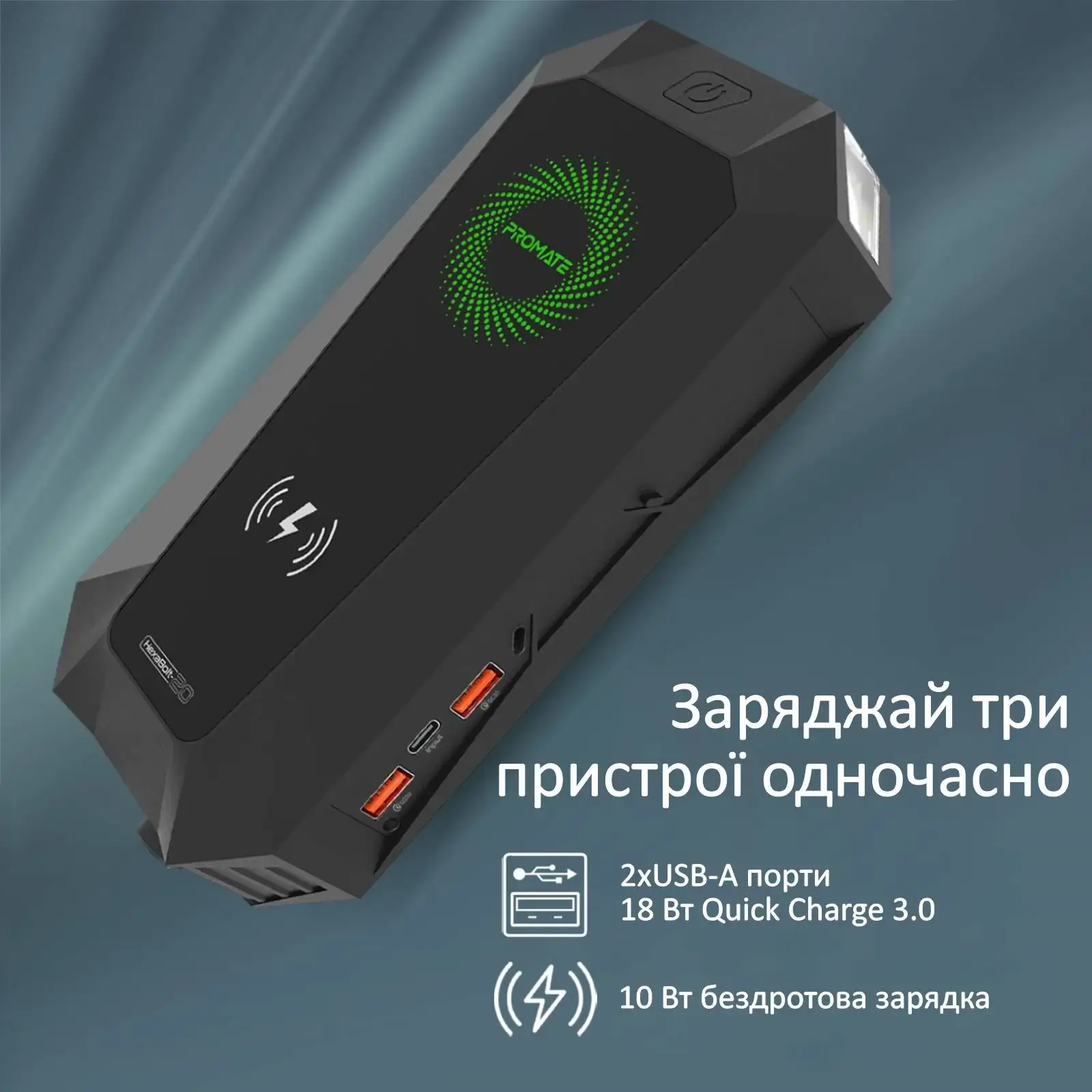 Зовнішній акумулятор Promate HexaBolt-20 Black 19200mAh, hexabolt-20.black UA