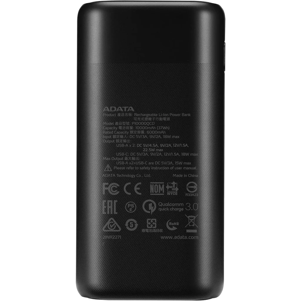 Зовнішній акумулятор A-DATA P10000QCD 10000mAh Black (AP10000QCD-DGT-CBK) UA