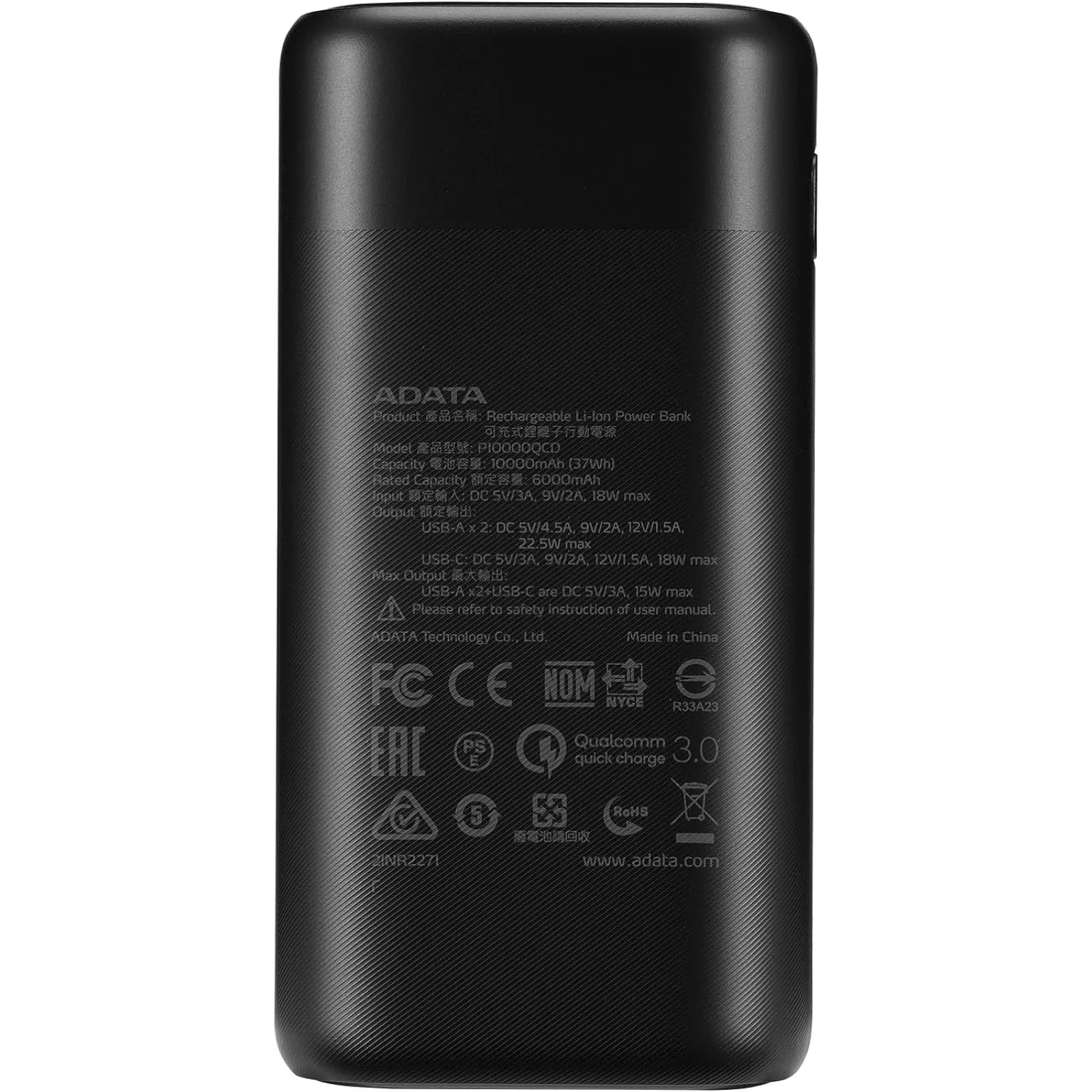 Зовнішній акумулятор A-DATA P10000QCD 10000mAh Black (AP10000QCD-DGT-CBK) UA