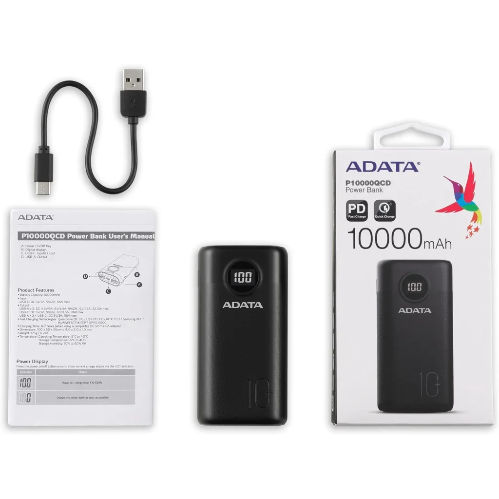 Зовнішній акумулятор A-DATA P10000QCD 10000mAh Black (AP10000QCD-DGT-CBK) UA